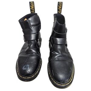 Dr Martens Jaimes Black Leather Triple Strap Buckle Zip Boots Mens 11 Womens 12